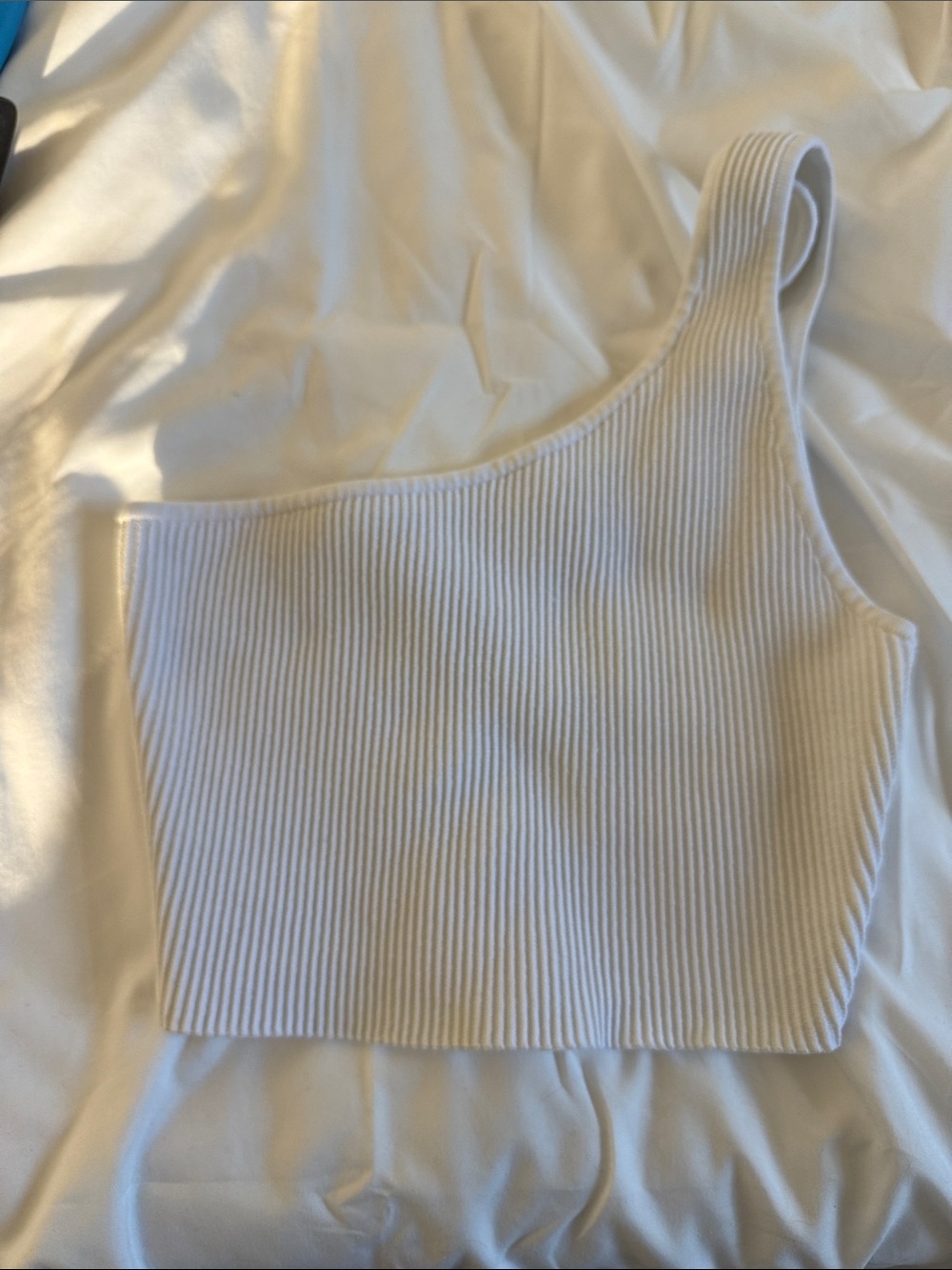 Babaton One-Shoulder Ribbed Crop Top - white